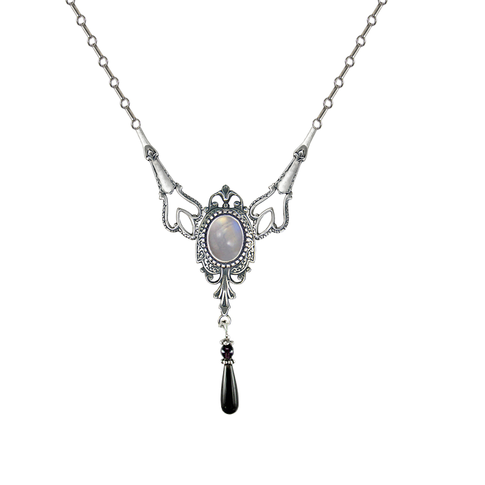 Sterling Silver Victorian Necklace With Rainbow Moonstone